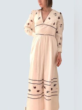 Emporio Sirenuse Cream Embroidered V-Neck Maxi Dress